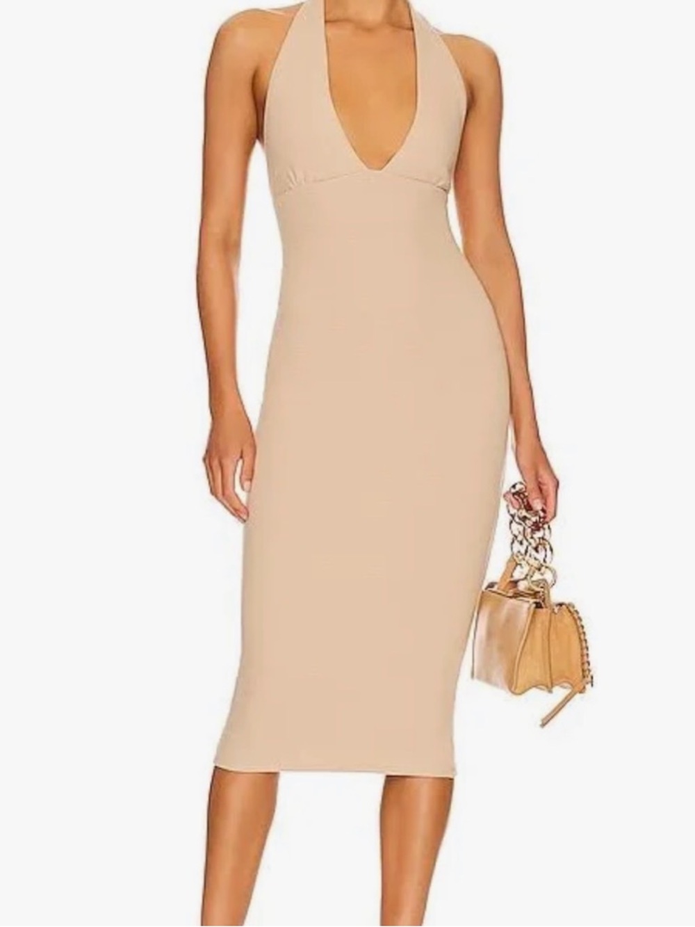 REVOLVE Lovers and Friends Kearsten Midi Dress Neutral Sand Beige Halter